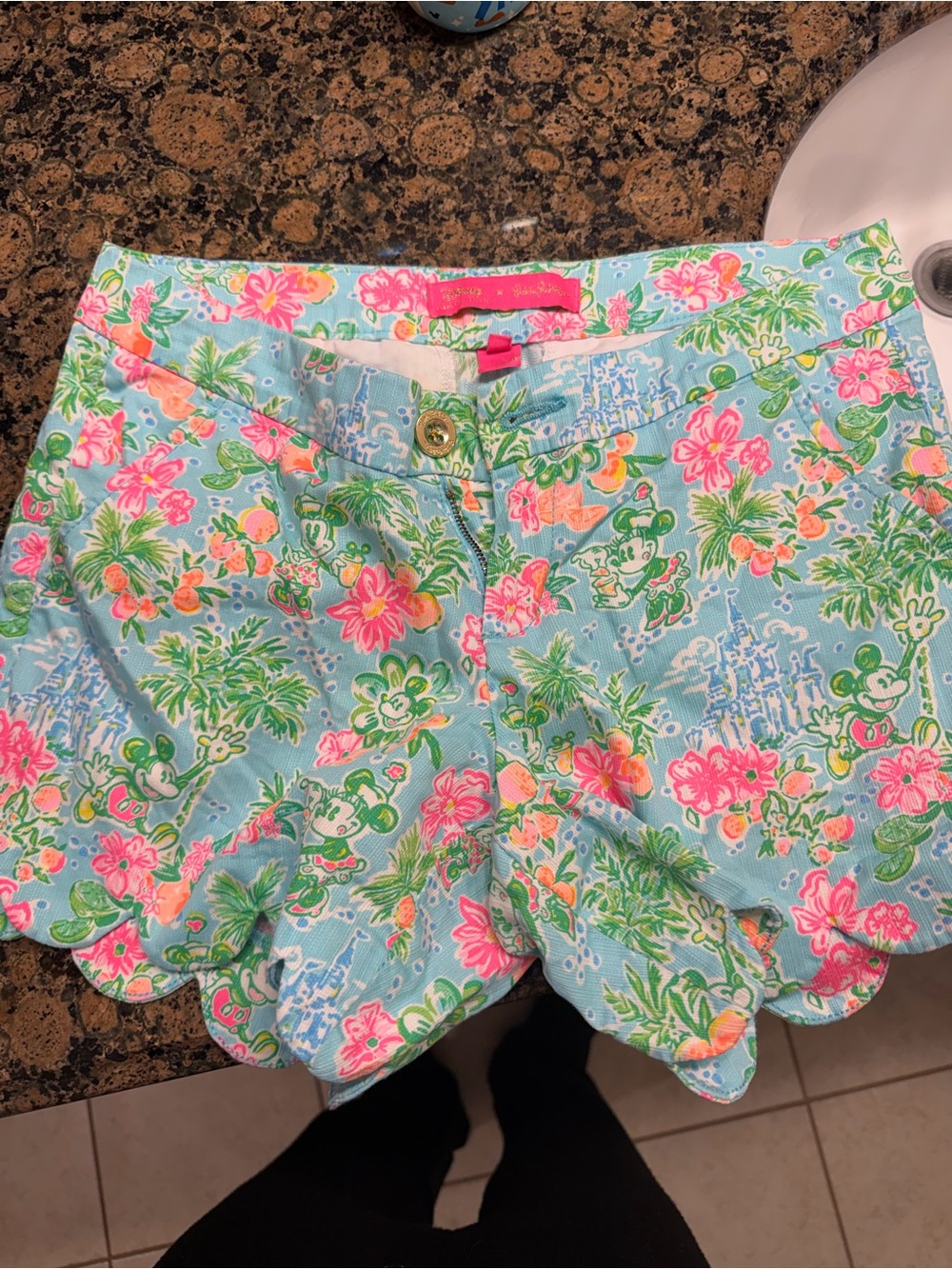 Make a offer Disney Light Blue Floral Mickey Scalloped Hem Shorts